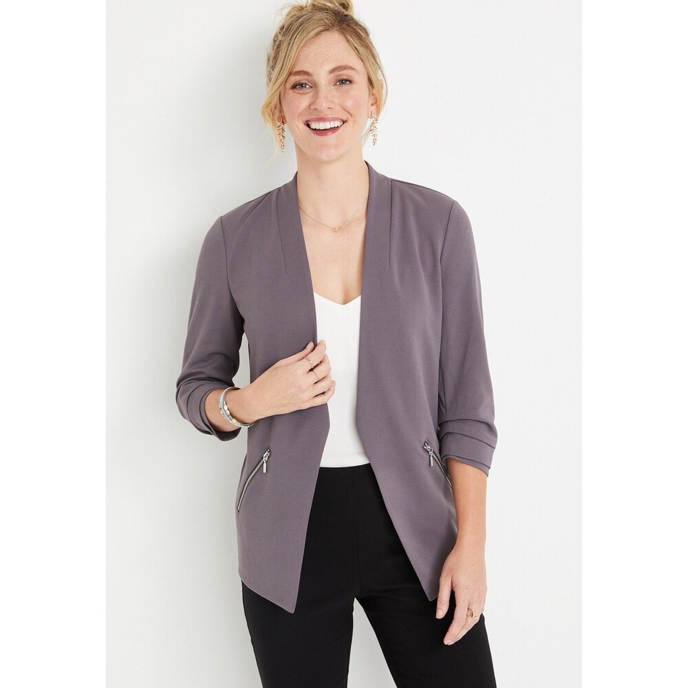 Maurices Womens XS Ever Go Purple Open Front 3/4 Sleeves Stretch Office Blazer